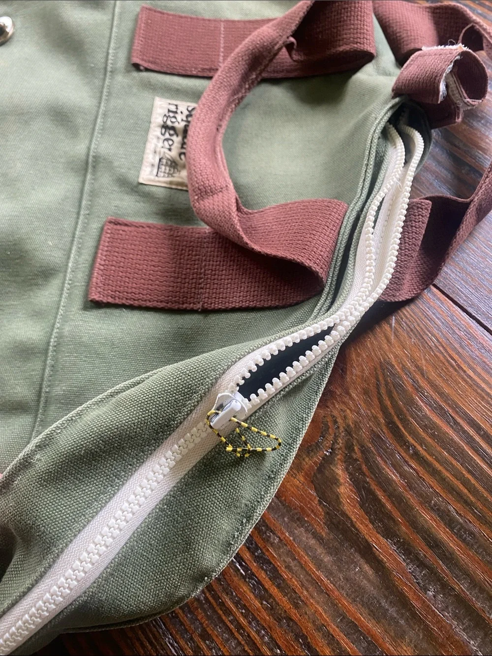 Vintage Lands End Deluxe Square Rigger Olive Canvas Garment Bag Heavy Duty